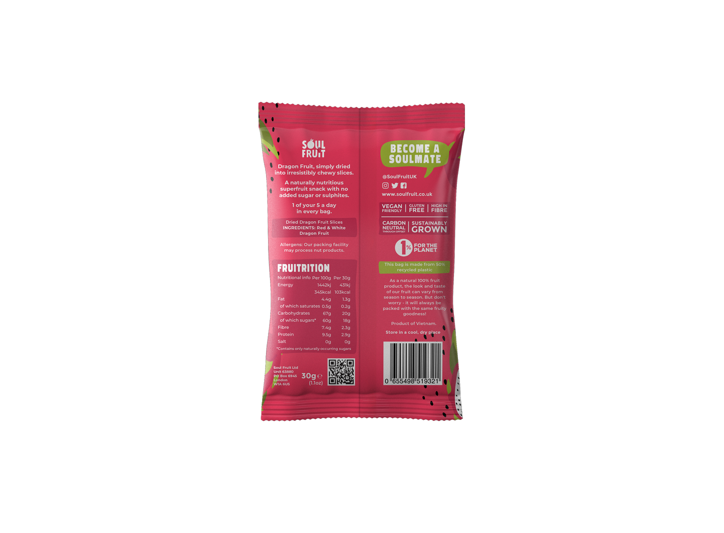 Soul Fruit - Soft Dried Dragon Fruit Case 10 x 30g