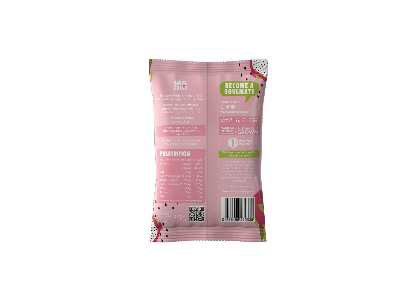 Soul Fruit - Dragon Fruit Chips Case 10 x 20g