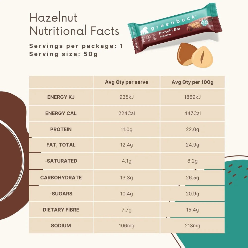 Greenback Plant-based Hazelnut Protein Bar 50g