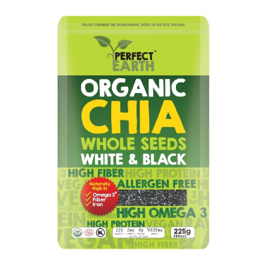 Perfect Earth - Organic Gluten Free Chia Whole Seeds White & Black 225g