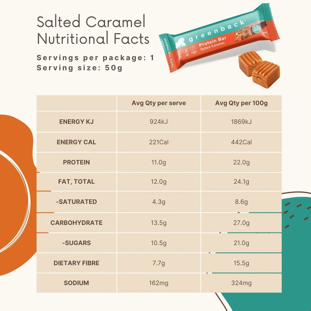 Greenback Plant-based Salted Caramel Protein Bar 50g