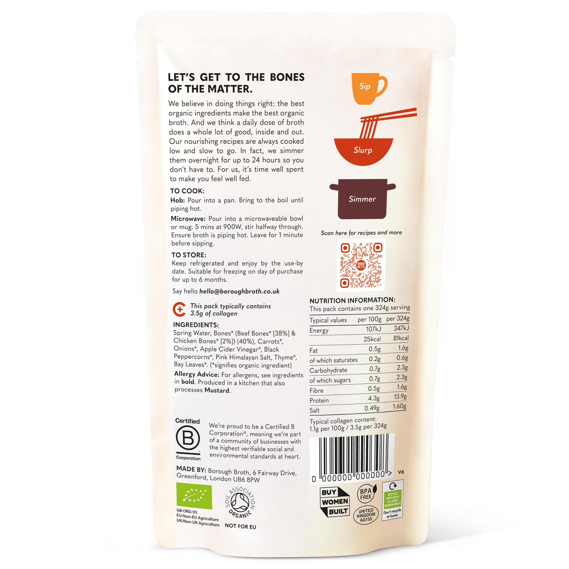 Borough Broth - Grass-Fed Organic Beef Bone Broth 324g