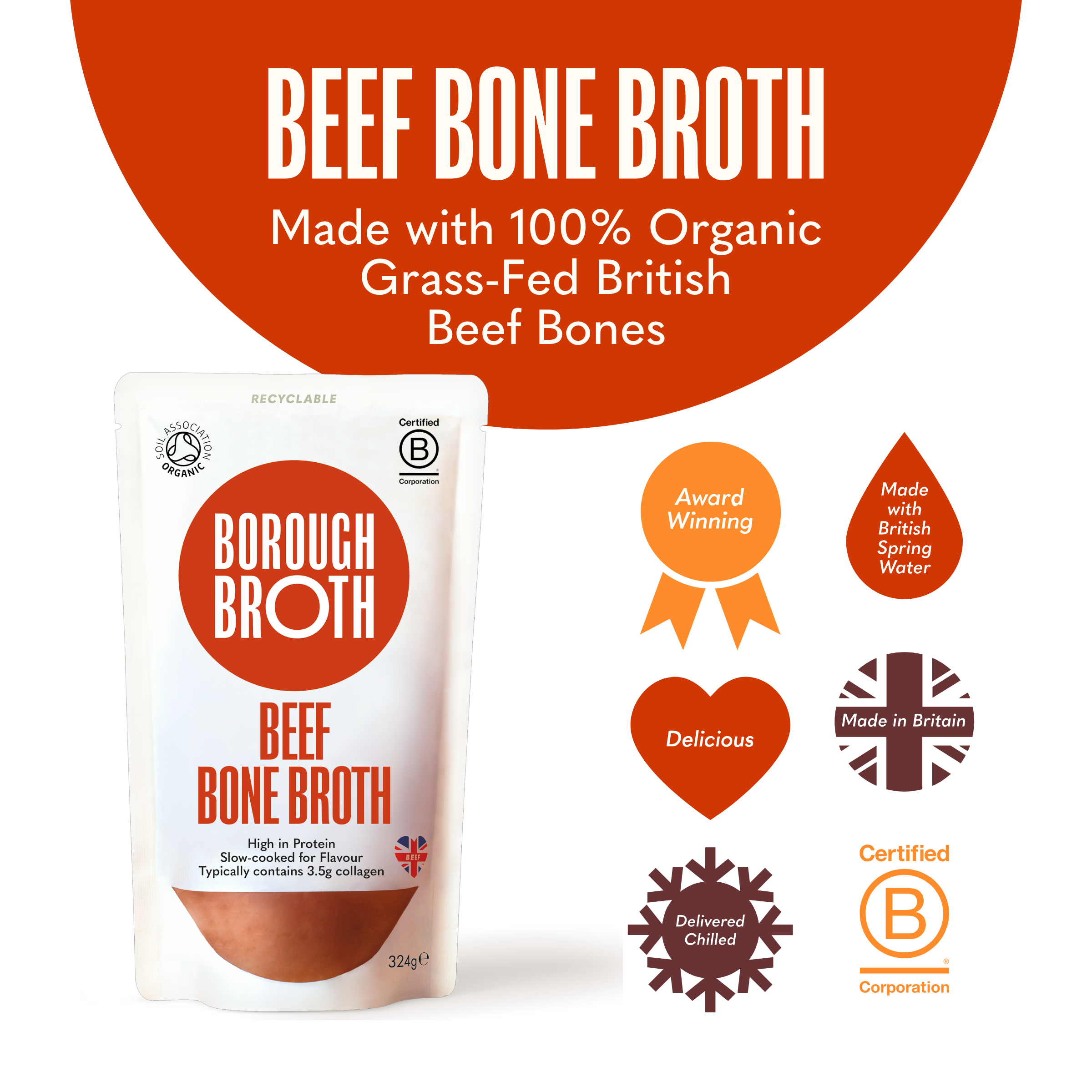 Borough Broth - Grass-Fed Organic Beef Bone Broth 324g
