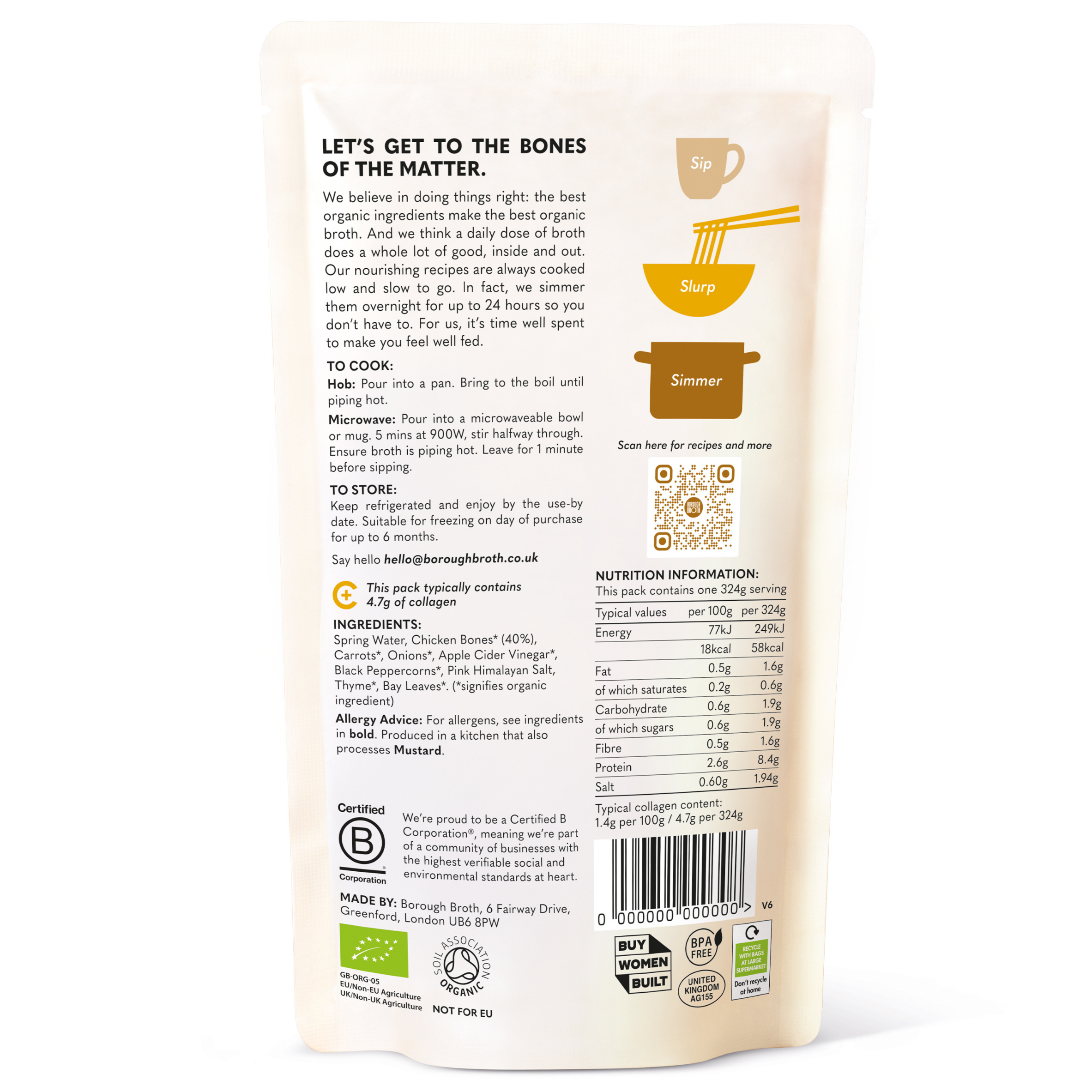 Borough Broth - Free-Range Organic Chicken Bone Broth 324g