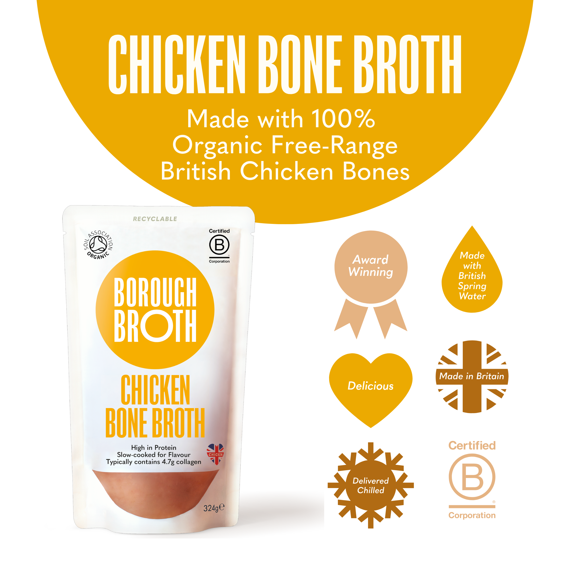Borough Broth - Free-Range Organic Chicken Bone Broth 324g