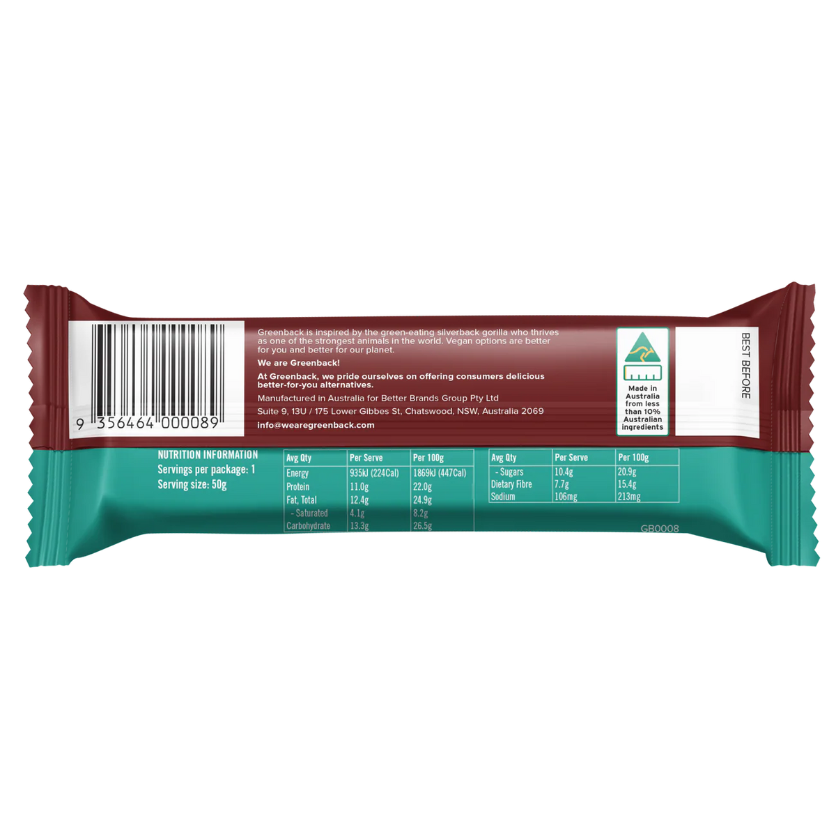 Greenback Plant-based Hazelnut Protein Bar 50g