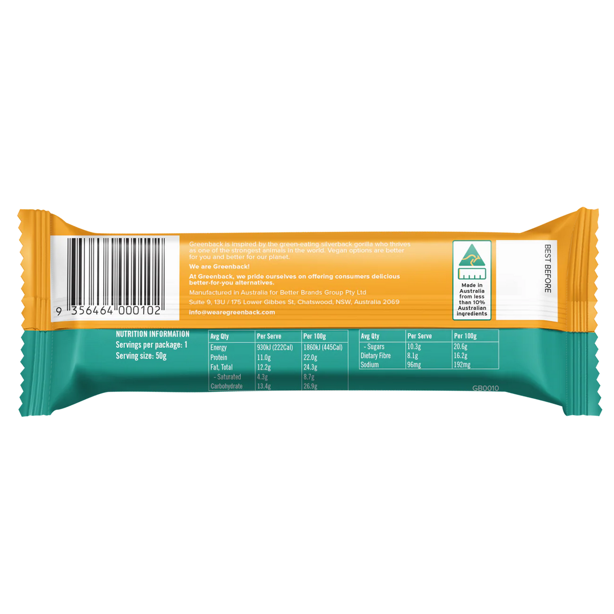 Greenback Plant-based Peanut Butter Protein Bar 50g