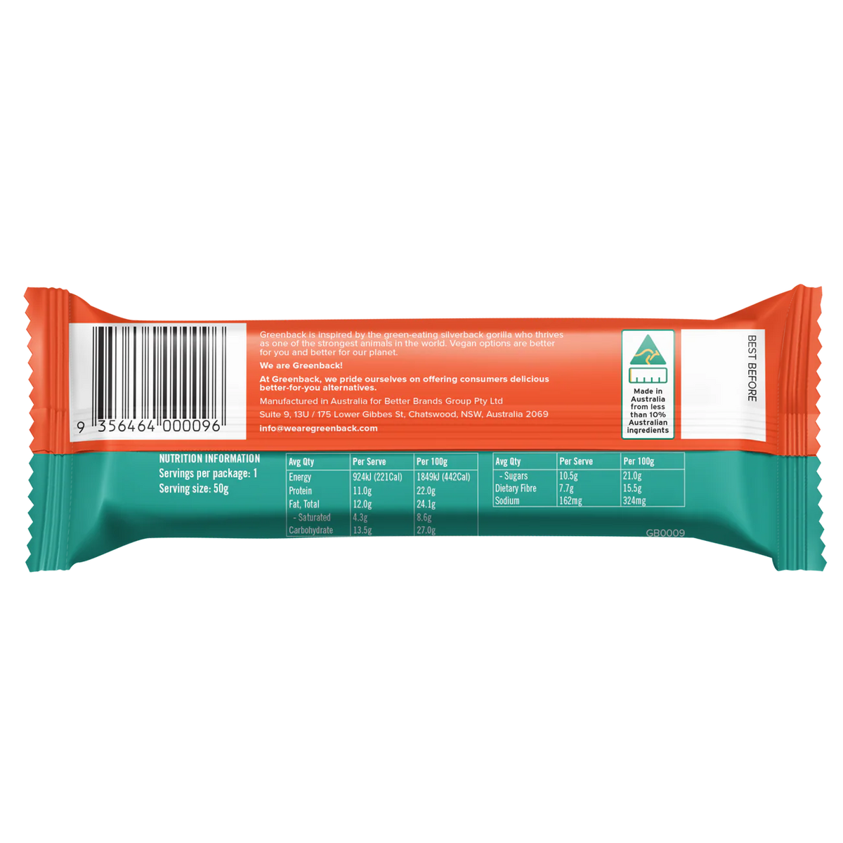 Greenback Plant-based Salted Caramel Protein Bar 50g