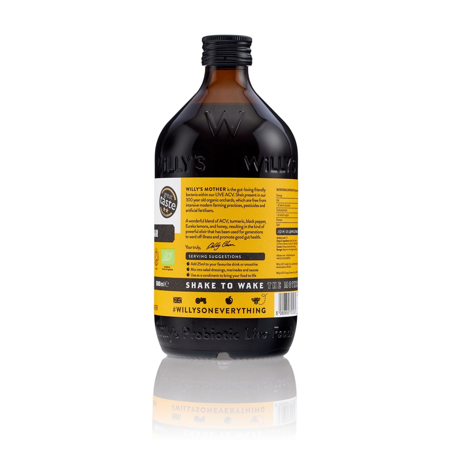 Willy's - Organic Live Turmeric & Black Pepper Apple Cider Vinegar (With Live Mother) 500ml