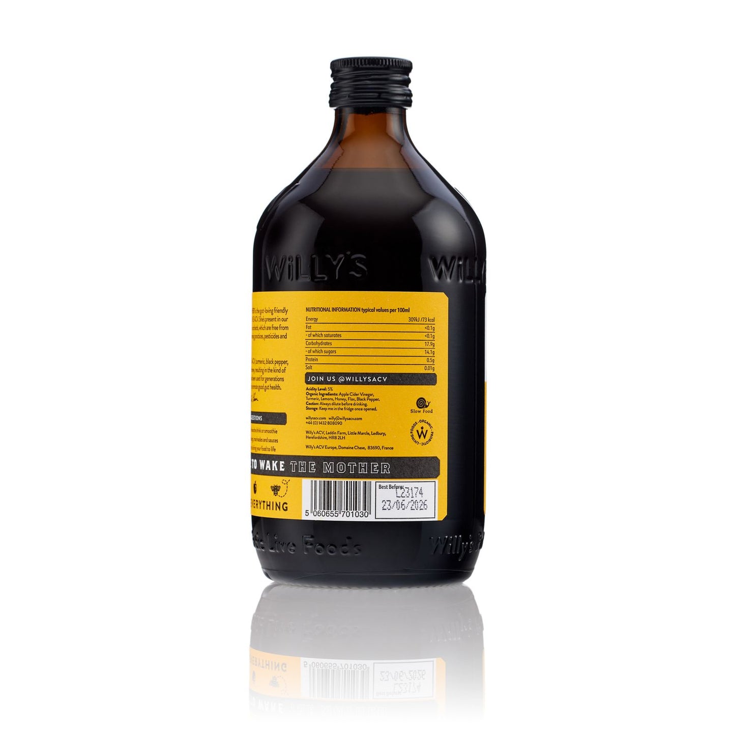 WILLY'S - Organic Live Turmeric & Black Pepper Apple Cider Vinegar (with Live Mother) 500ml