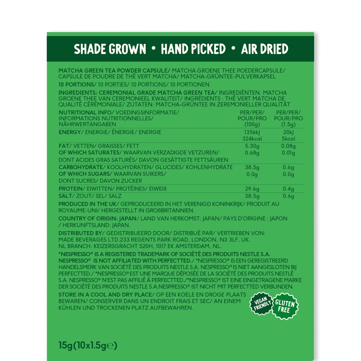 PerfectTed Original Matcha Pods box back info