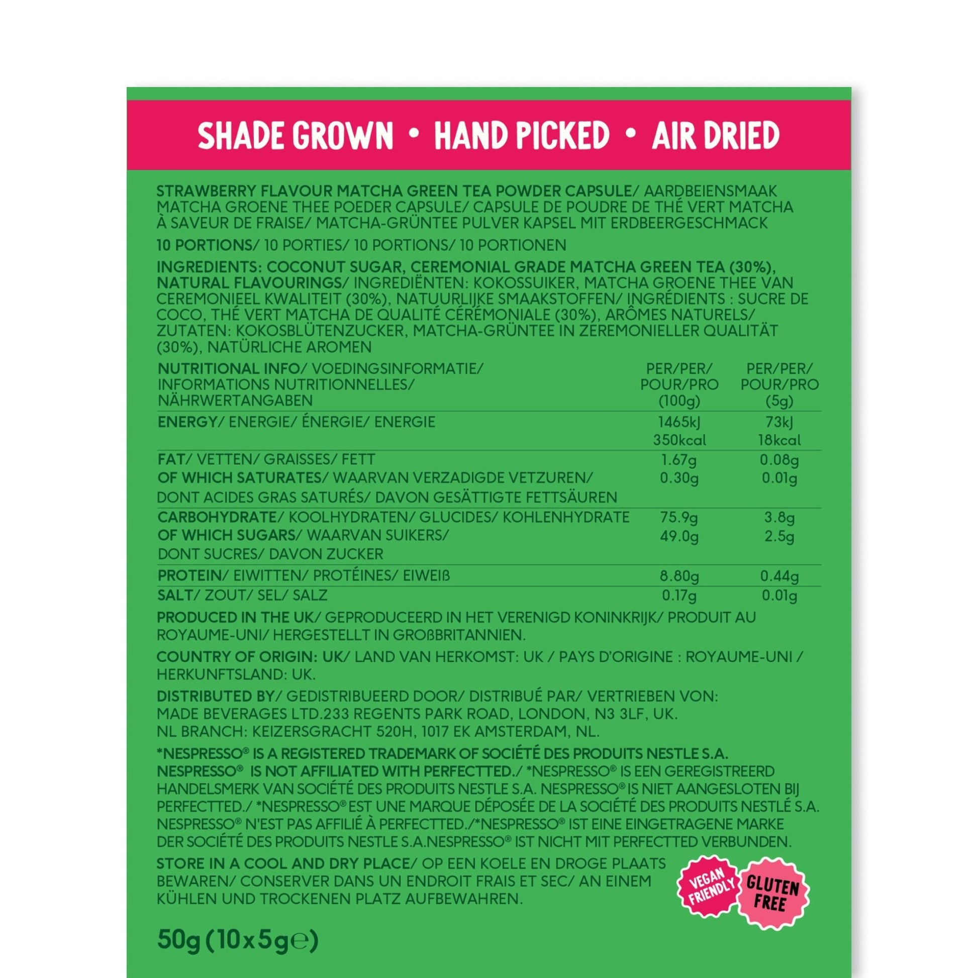 PerfectTed Strawberry Matcha Pods nutritional info