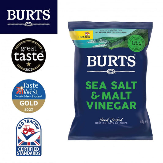 Burts - Sea Salt & Malt Vinegar Hand-Cooked Chips 40g