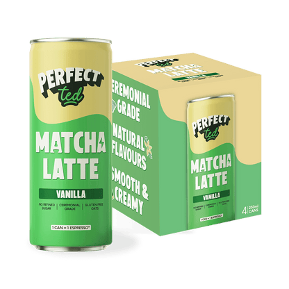 PerfectTed Vanilla Oat Matcha Latte cans pack